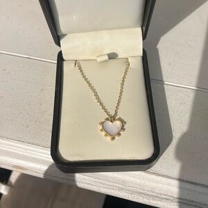 Vintage Joy Dravecky Rainbow Moonstone Heart Necklace Gold Plated Box Chain 18"